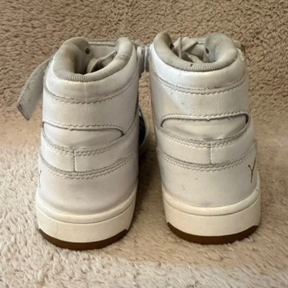 Puma Rebound Joy Kids White Black Gold High Top Sneakers 384451-02 Size 6C US